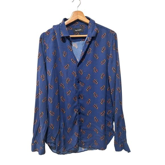 The Kooples Fitted Medium Abstract Blue Long Sleeve Button Down Shirt - Picture 1 of 11